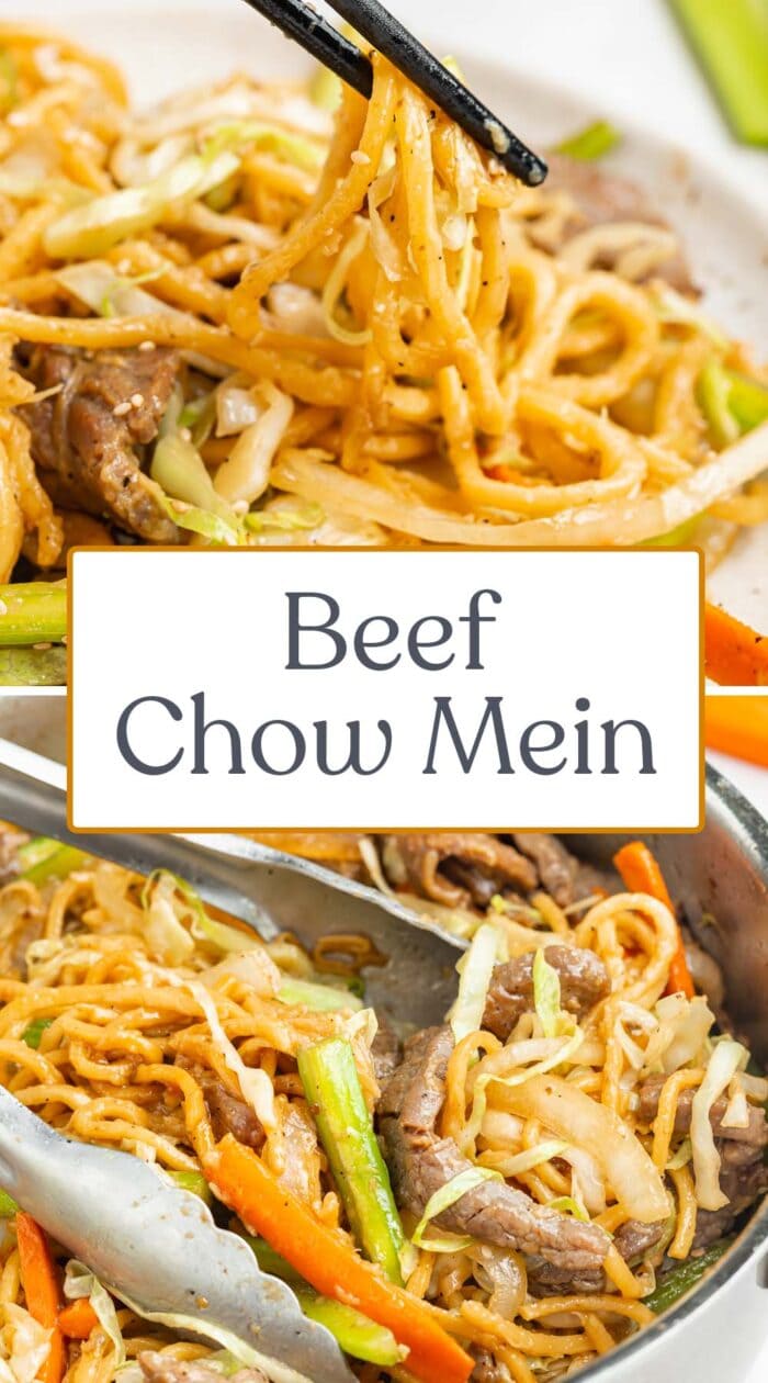 Pin graphic for beef chow mein