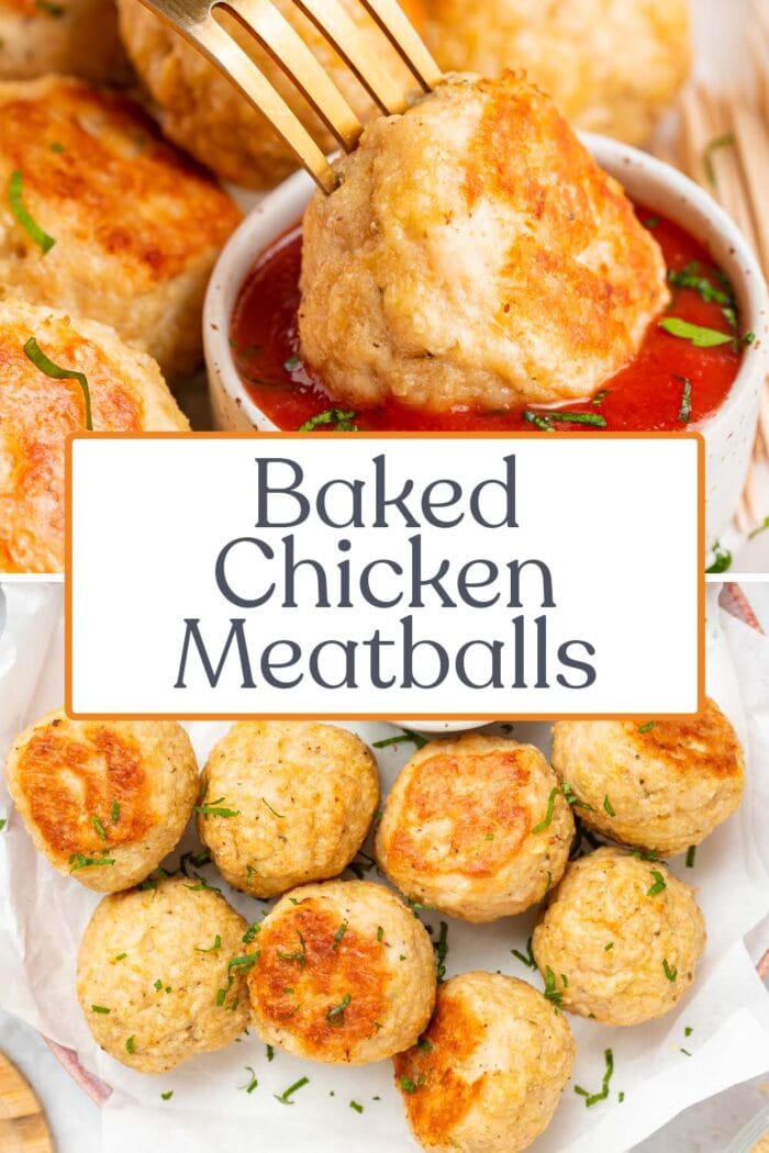 Pin graphic for baked chicken meatballs