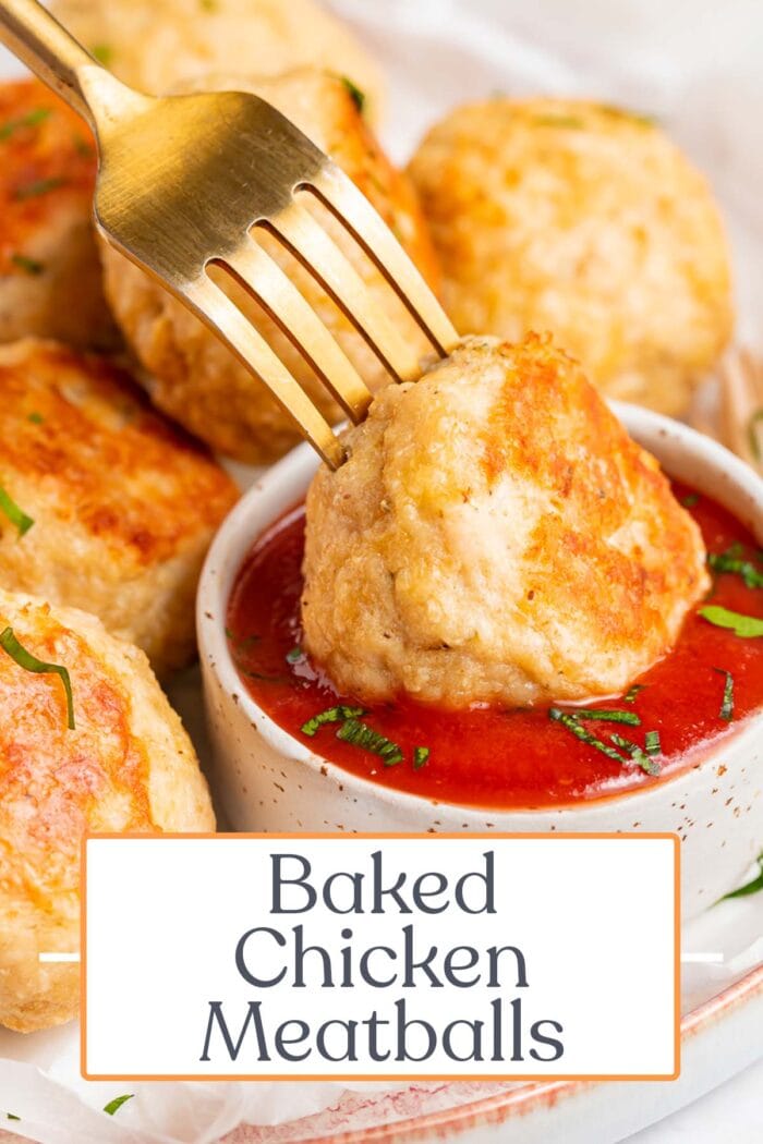 Pin graphic for baked chicken meatballs