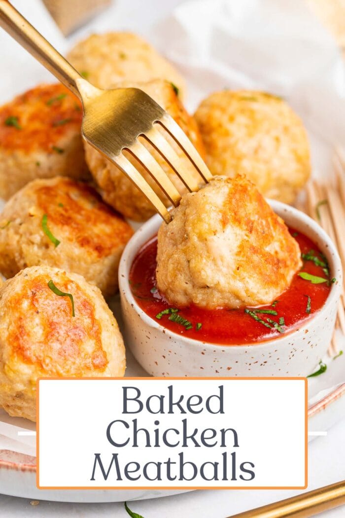 Pin graphic for baked chicken meatballs