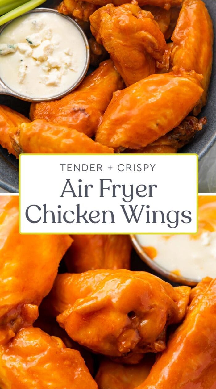 Pin graphic for air fryer chicken wings