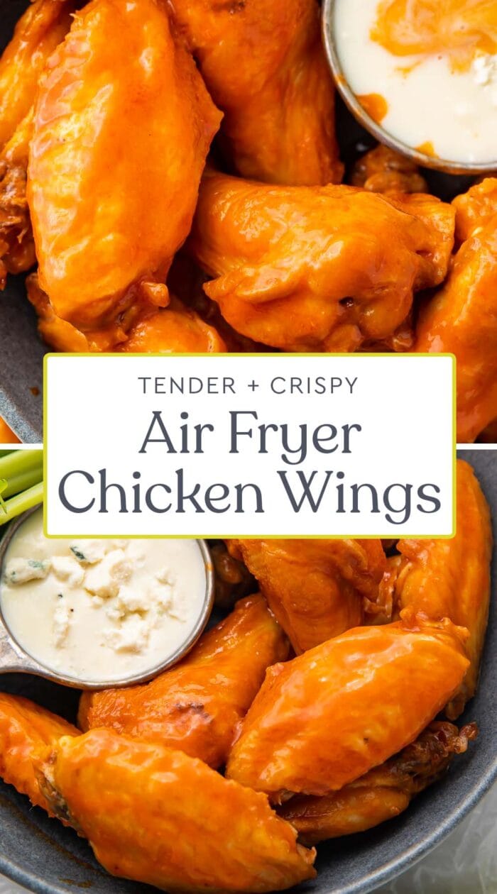 Pin graphic for air fryer chicken wings