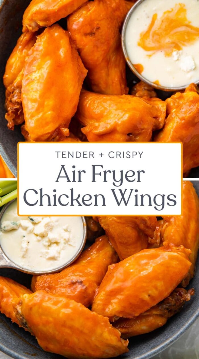 Pin graphic for air fryer chicken wings