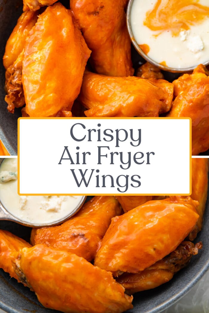 Pin graphic for air fryer chicken wings