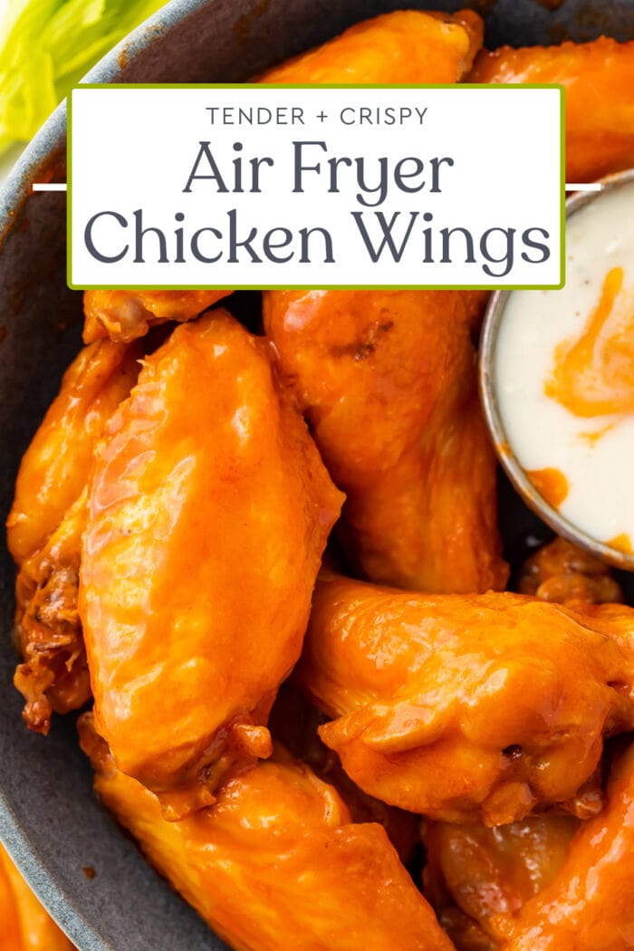 Pin graphic for air fryer chicken wings