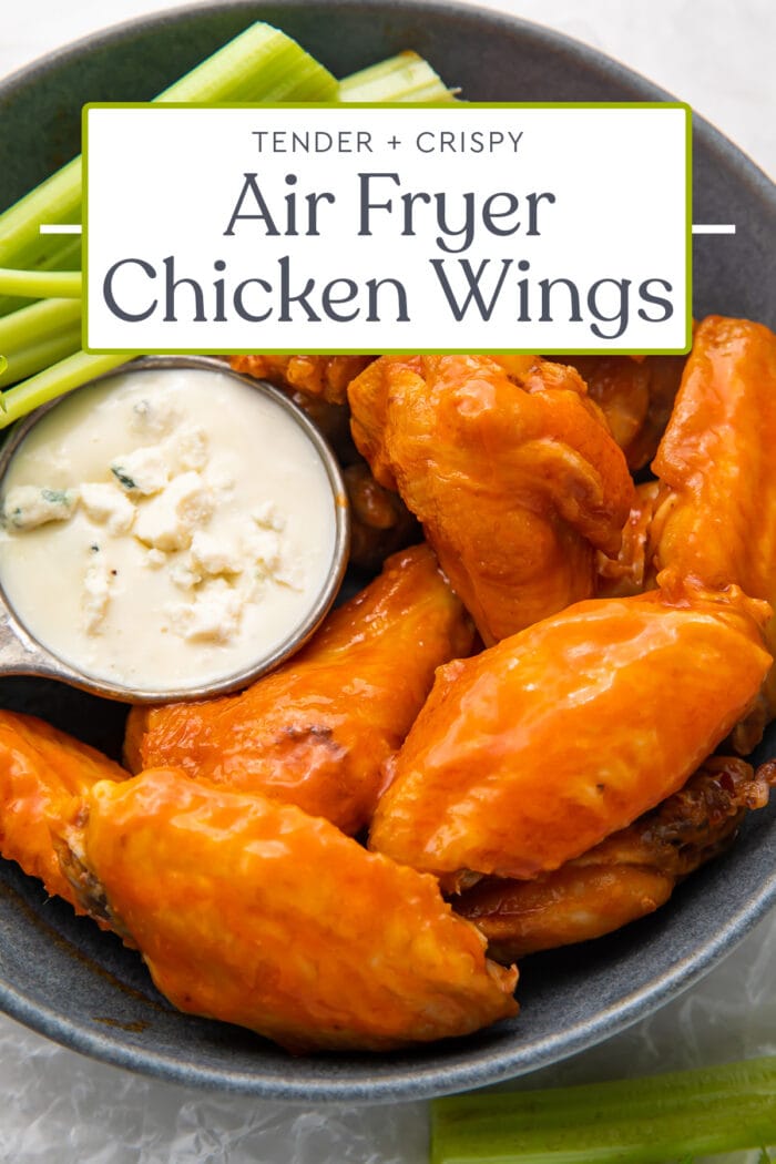 Pin graphic for air fryer chicken wings