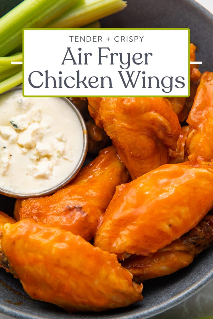 Pin graphic for air fryer chicken wings