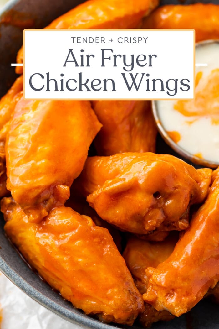 Pin graphic for air fryer chicken wings