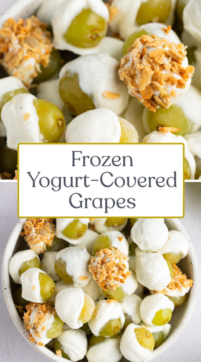 Pin graphic for frozen yogurt-covered grapes