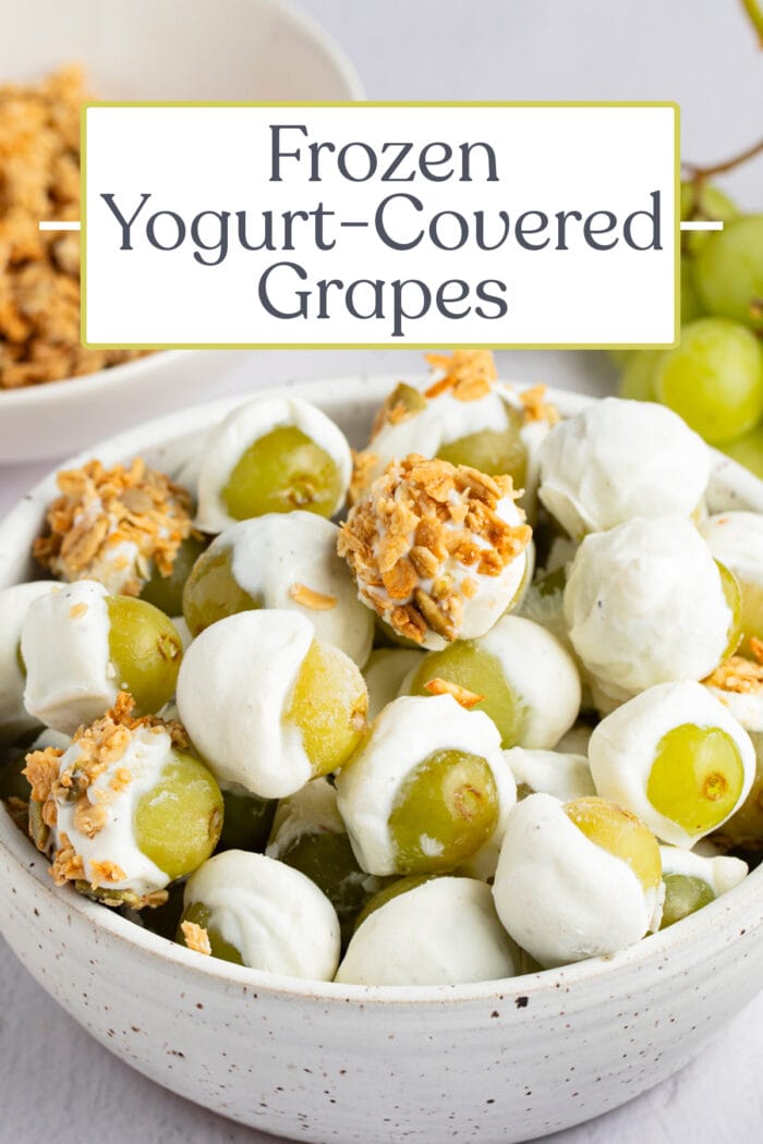 Pin graphic for frozen yogurt-covered grapes