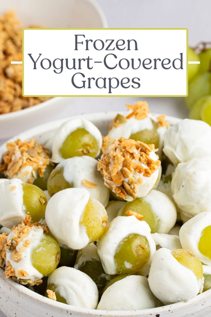 Pin graphic for frozen yogurt-covered grapes