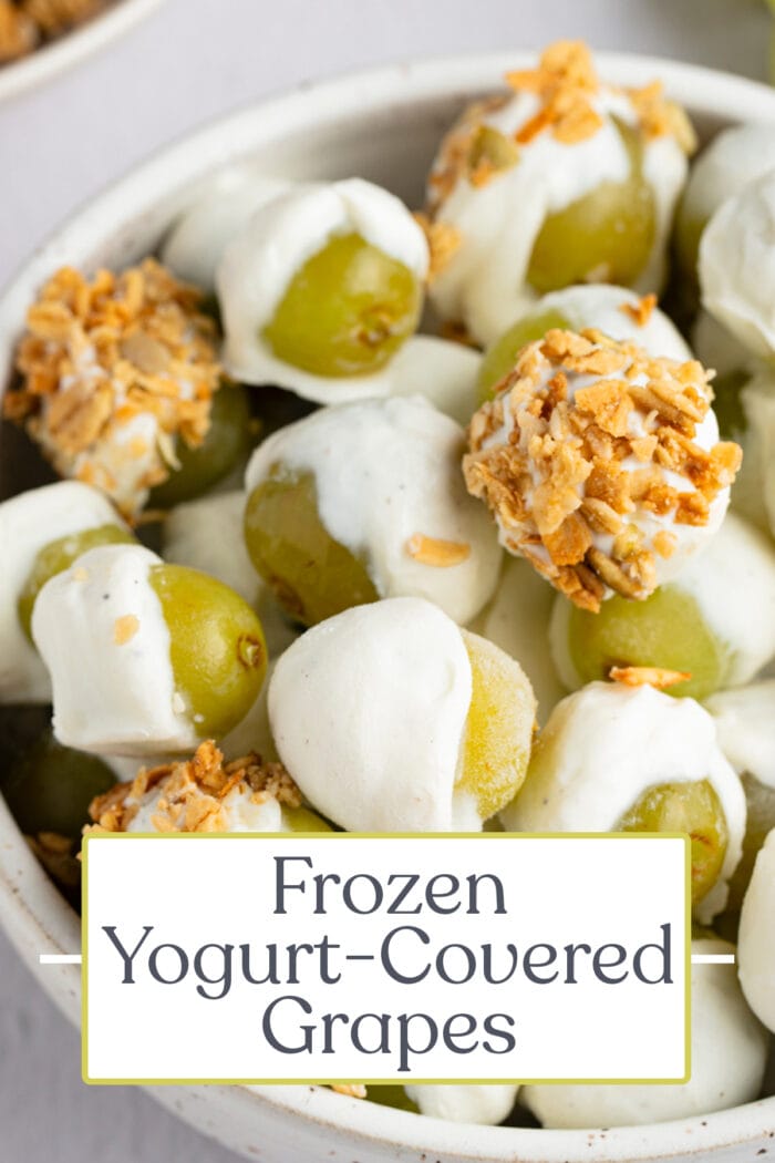 Pin graphic for frozen yogurt-covered grapes