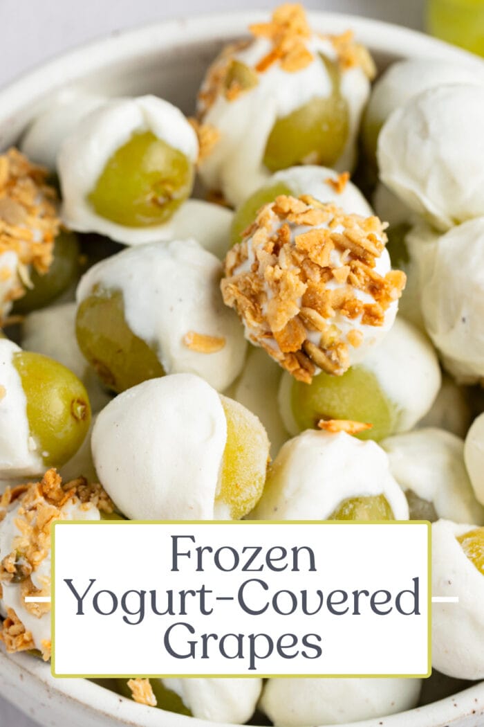 Pin graphic for frozen yogurt-covered grapes