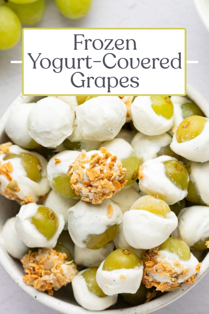 Pin graphic for frozen yogurt-covered grapes