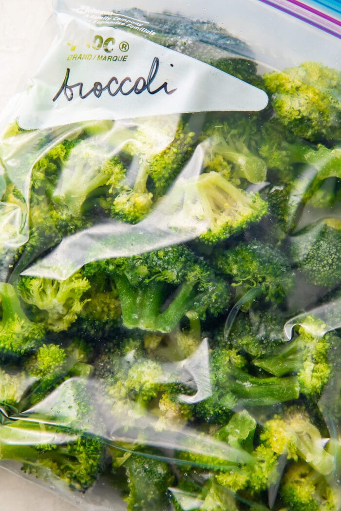 Frozen broccoli in ziploc bag