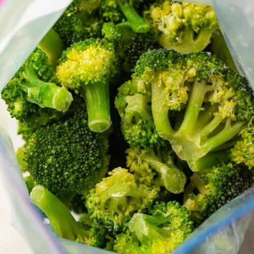 Frozen broccoli in ziploc bag