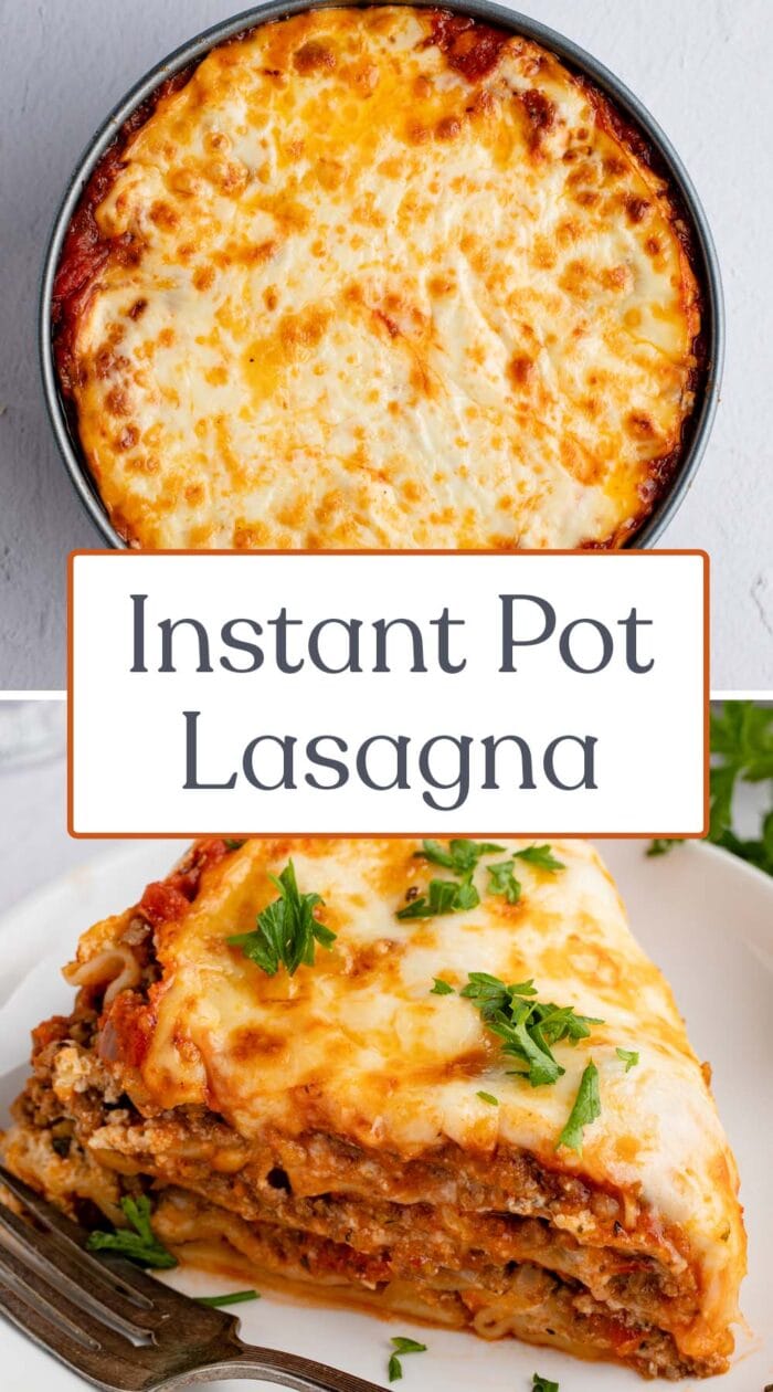 Pin graphic for Instant Pot lasagna