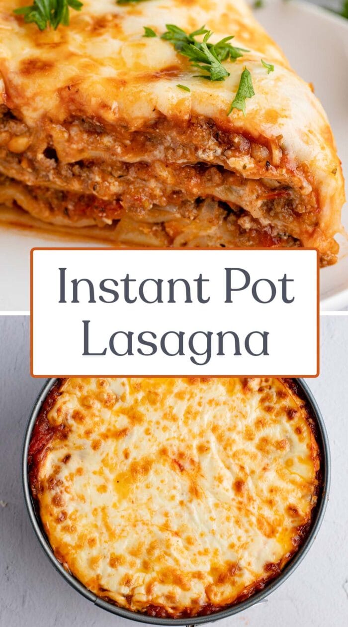 Pin graphic for Instant Pot lasagna