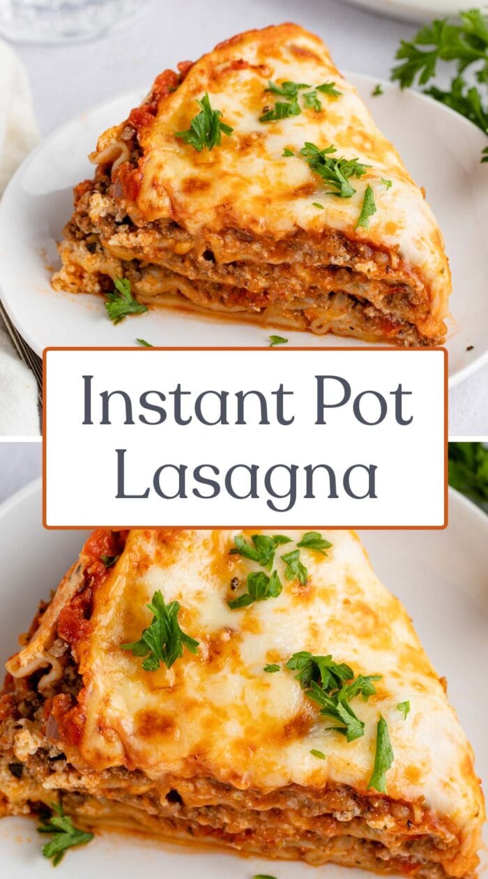 Pin graphic for Instant Pot lasagna