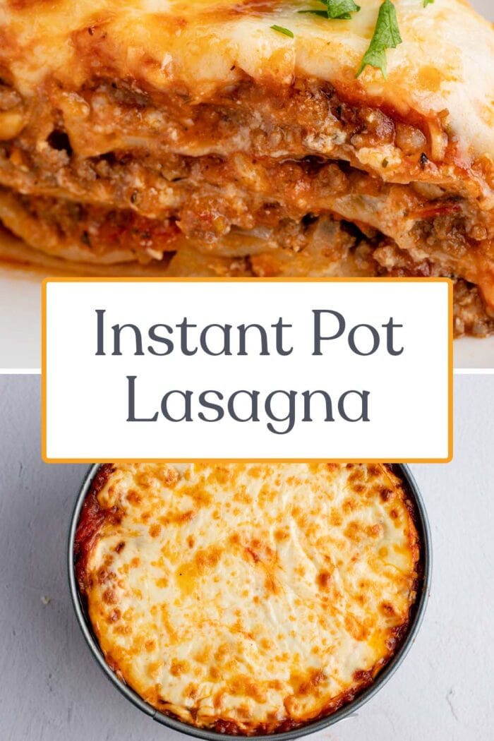 Pin graphic for Instant Pot lasagna