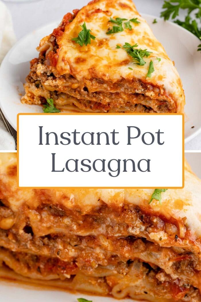 Pin graphic for Instant Pot lasagna