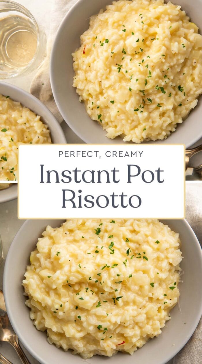 Pin graphic for Instant Pot risotto