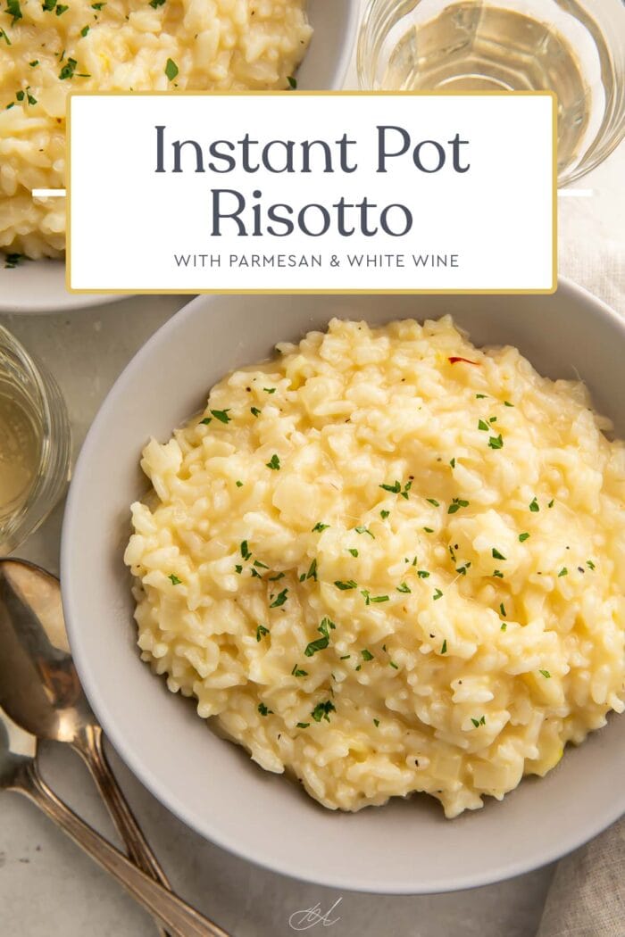 Pin graphic for Instant Pot risotto