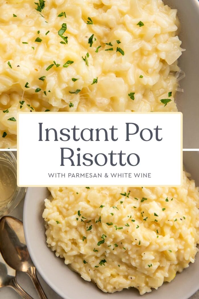 Pin graphic for Instant Pot risotto