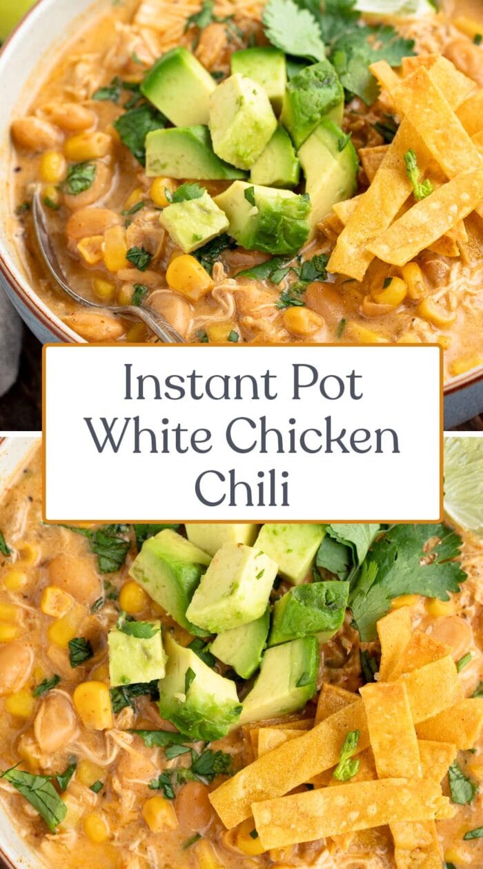 Pin graphic for instant Pot white chicken chili