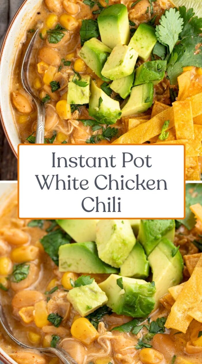 Pin graphic for instant Pot white chicken chili