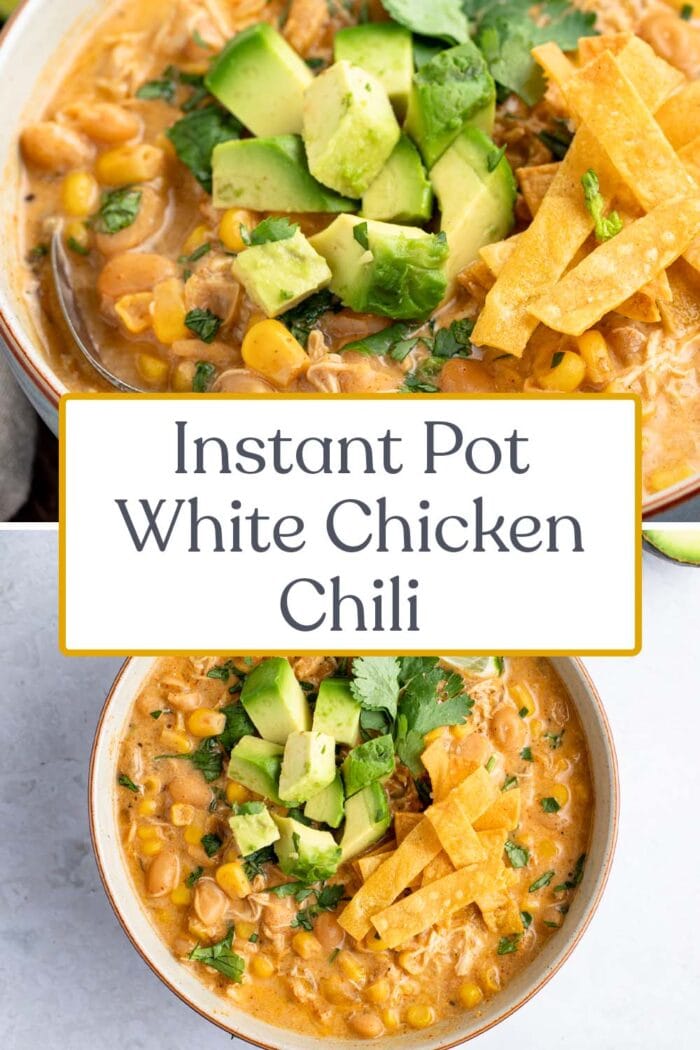 Pin graphic for instant Pot white chicken chili