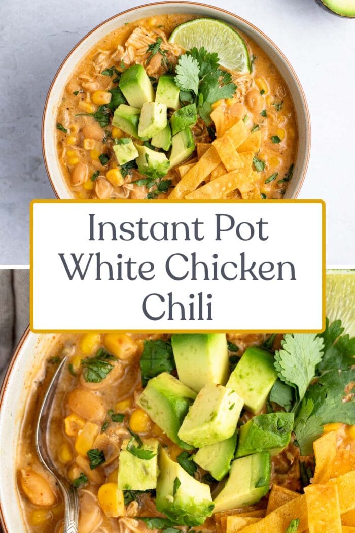 Pin graphic for instant Pot white chicken chili