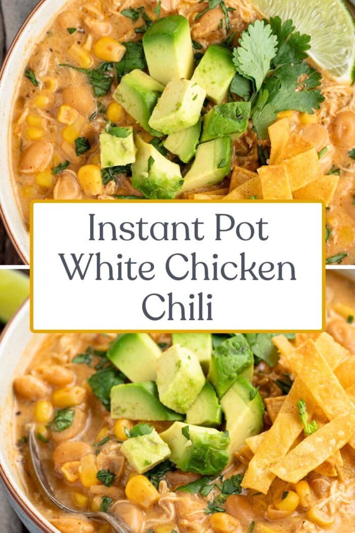 Pin graphic for instant Pot white chicken chili