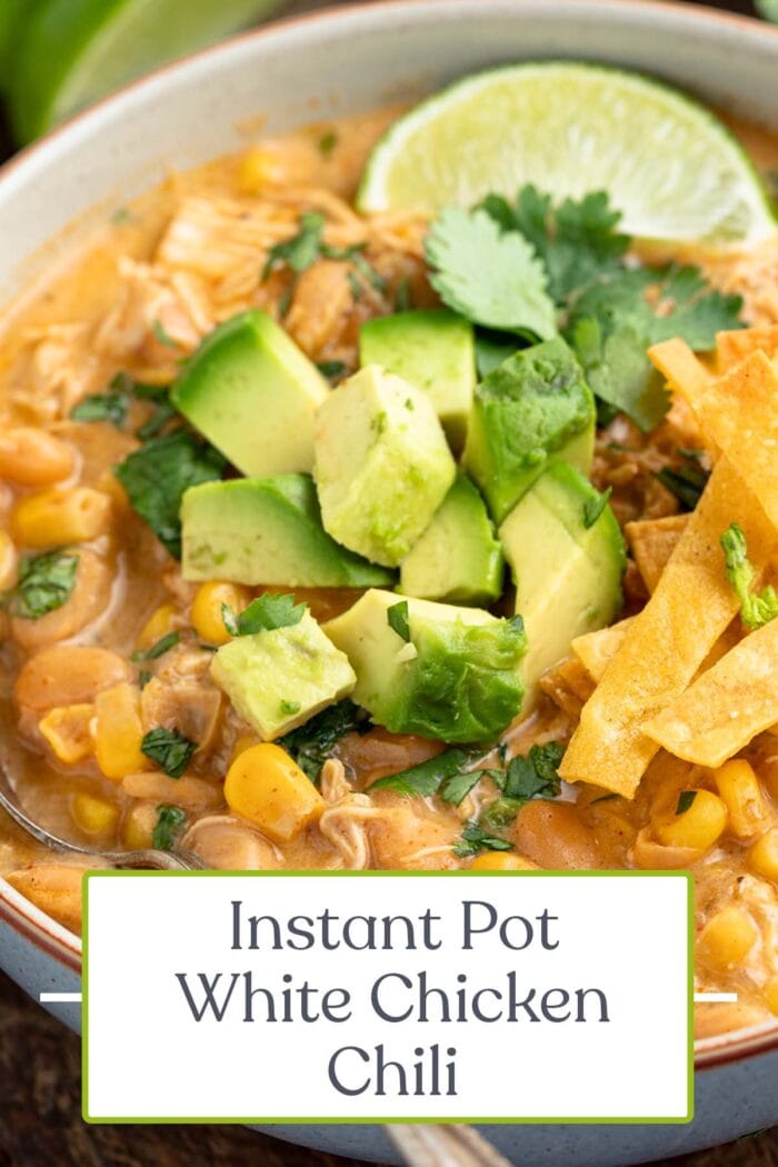 Pin graphic for instant Pot white chicken chili