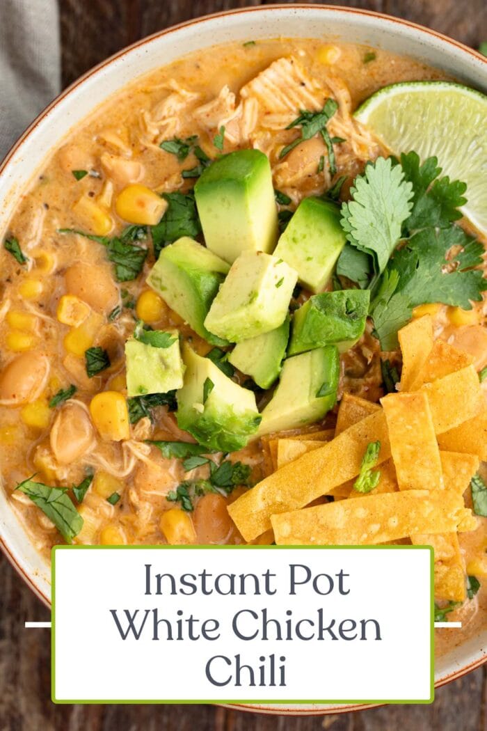 Pin graphic for instant Pot white chicken chili