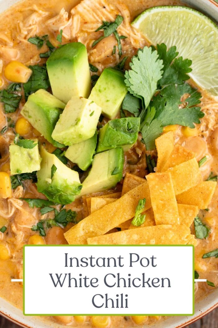 Pin graphic for instant Pot white chicken chili