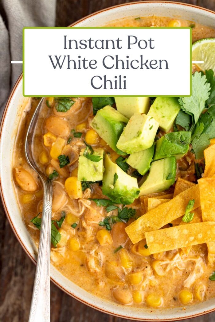 Pin graphic for instant Pot white chicken chili