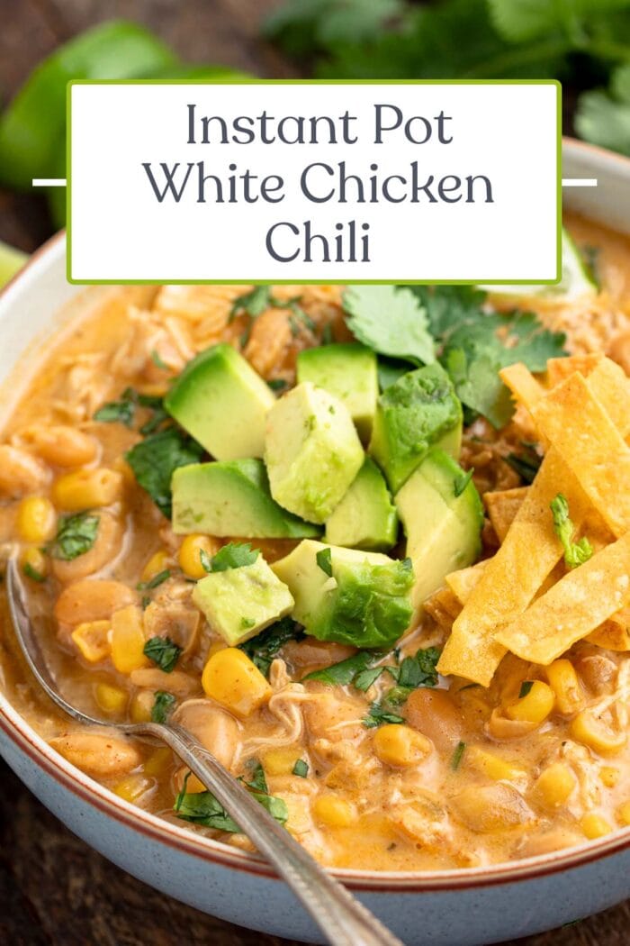 Pin graphic for instant Pot white chicken chili