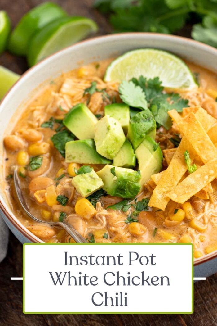 Pin graphic for instant Pot white chicken chili