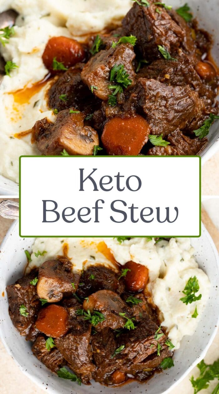 Pin graphic for keto beef stew