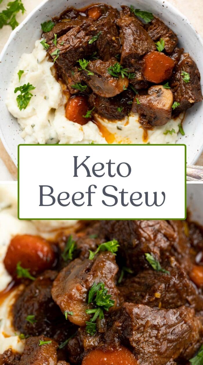 Pin graphic for keto beef stew