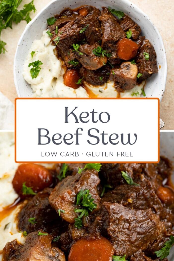 Pin graphic for keto beef stew