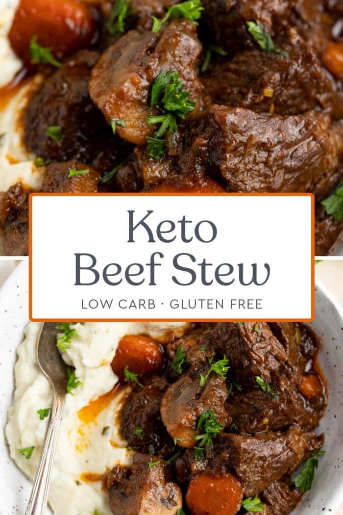 Pin graphic for keto beef stew