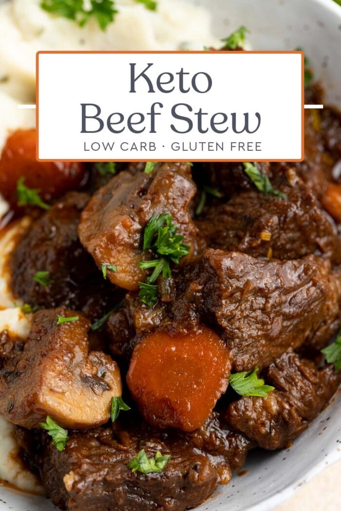 Pin graphic for keto beef stew