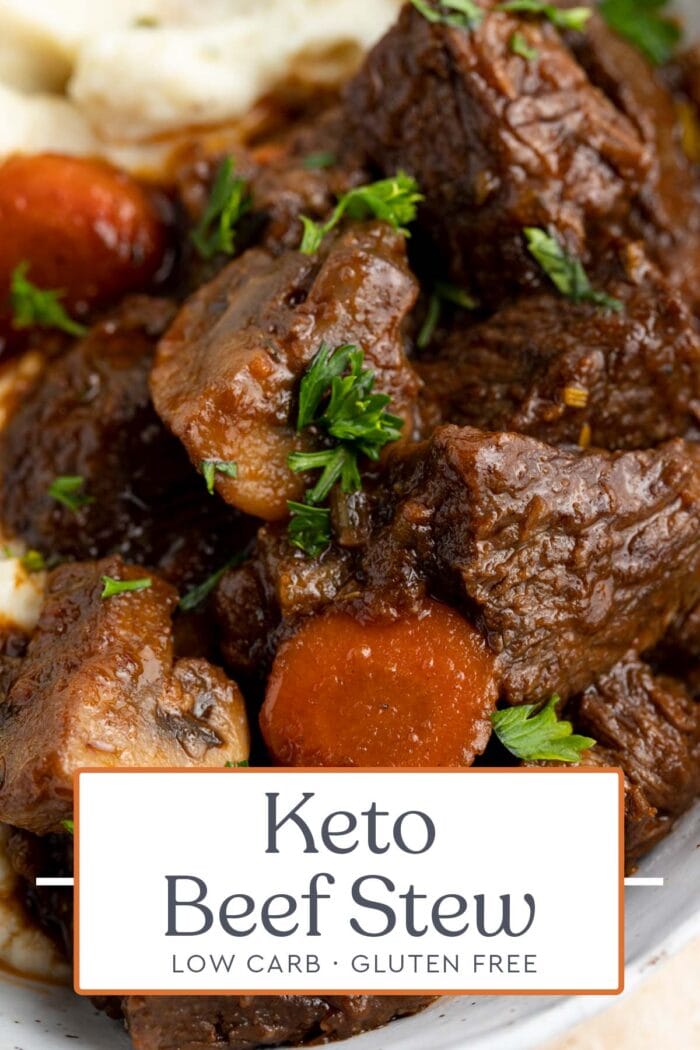 Pin graphic for keto beef stew