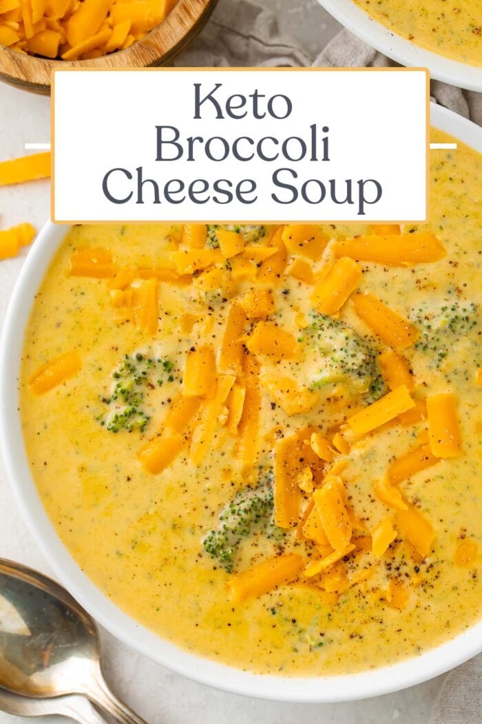 Pin graphic for keto broccoli cheese soup