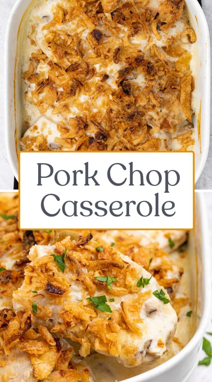 Pin graphic for pork chop casserole