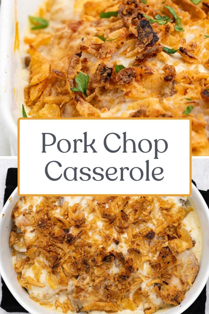 Pin graphic for pork chop casserole