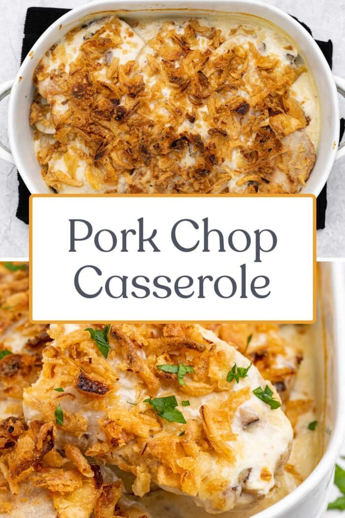 Pin graphic for pork chop casserole