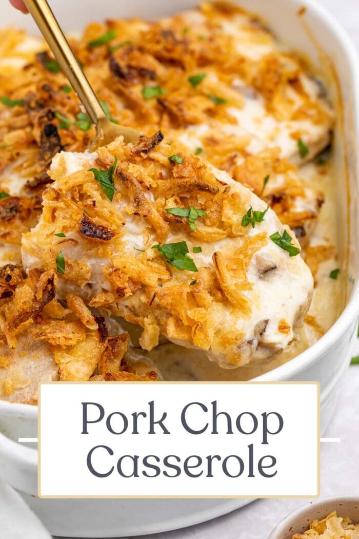 Pin graphic for pork chop casserole